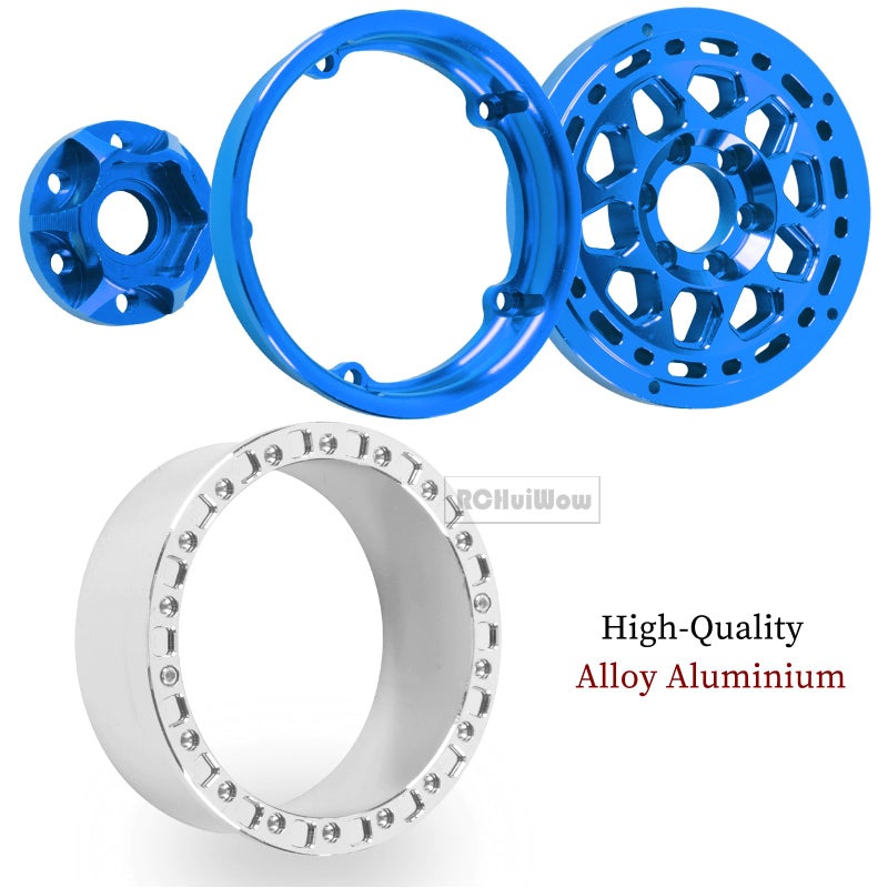 عجلات RCHuiWow 2.2 بوصة Beadlock RC لـ 1/10 RC Crawler Axia1 SCX10 Capra، AMG 6x6، TRX4، Redcat Gen8 Everest Gen7 Pro، عجلات RC من سبائك الألومنيوم 2.2 عجلات Beadlock 2.2 حواف Beadlock، 4 قطع، أزرق داكن - Image 5